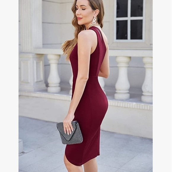 ⭐️one Shoulder Cutout Bodycon Sleeveless Cocktail Party Dress⭐️ - Picture 4 of 10